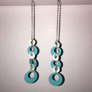 Turquoise, silver, white ring dangly earrings